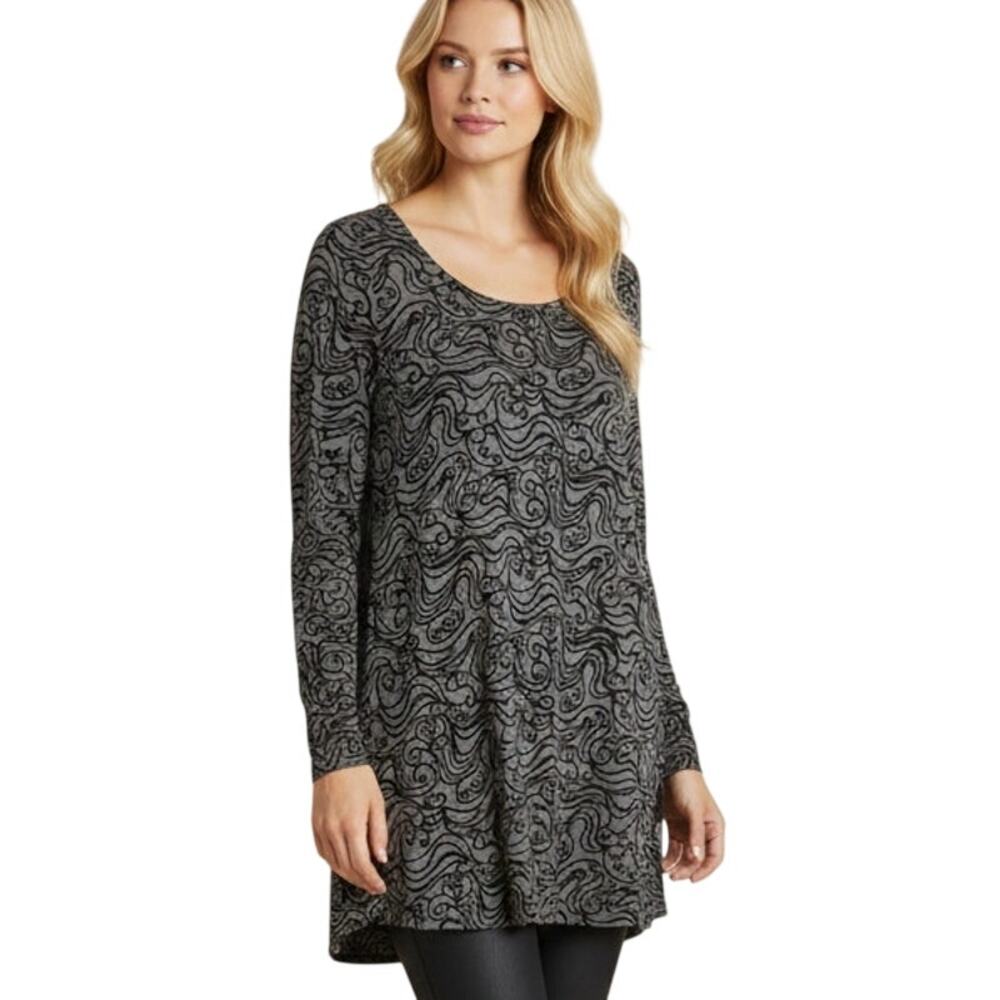 Cut Loose NEW Burnout Tunic/Dress Womens Medium Gray & Black Swirly Print Top